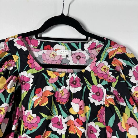 ODDI Floral Puff Half Sleeve Mini Dress Retro Flower Pattern Size Small Pockets - Picture 2 of 12